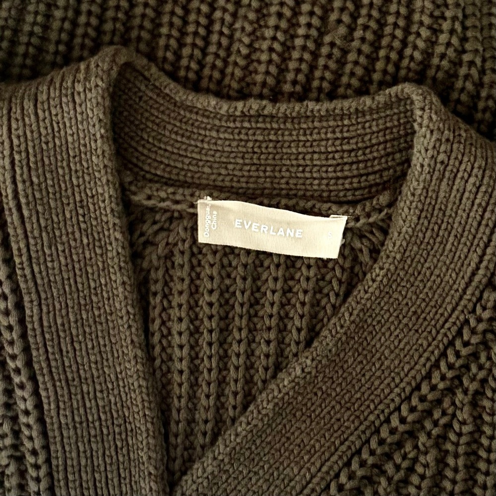 EVERLANE The Texture Cotton Cardigan Sweater Raglan Kambaba Green Knitwear Small - Picture 13 of 16